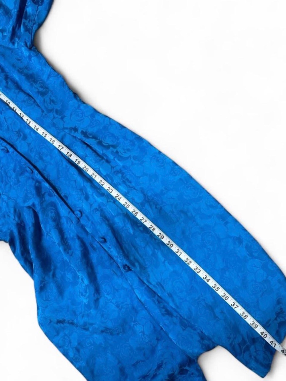 Vintage Adrianna Papell Electric Blue 100% Silk Floral Jacquard Midi Dress - Picture 8 of 8